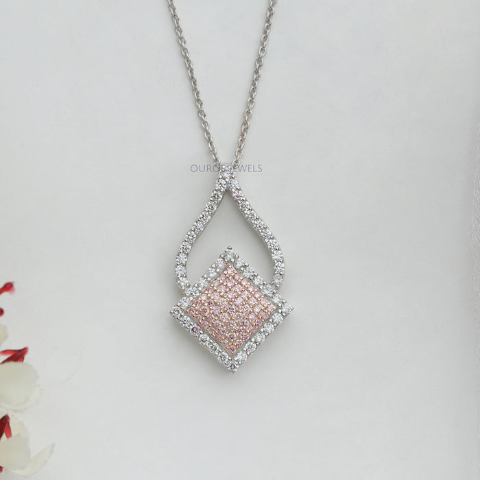 Fancy Pink Round Cluster Diamond Pendant