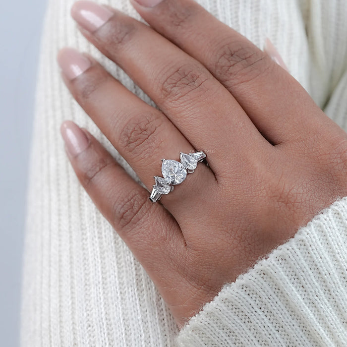 Pear Lab Diamond Five Stone Engagement Ring