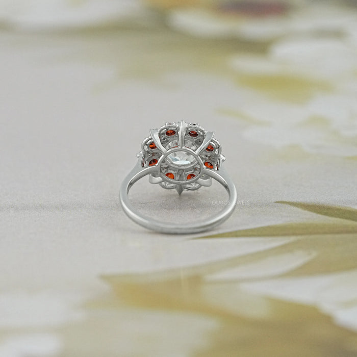 OEC Round Lab Diamond And Ruby Gemstone Halo Ring