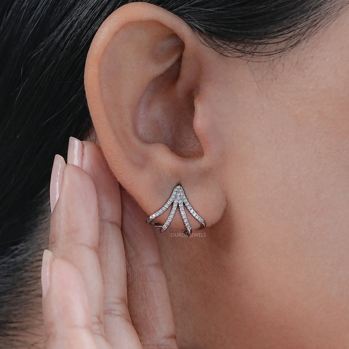 Round Lab Diamond Arrow Cage Huggie Earrings