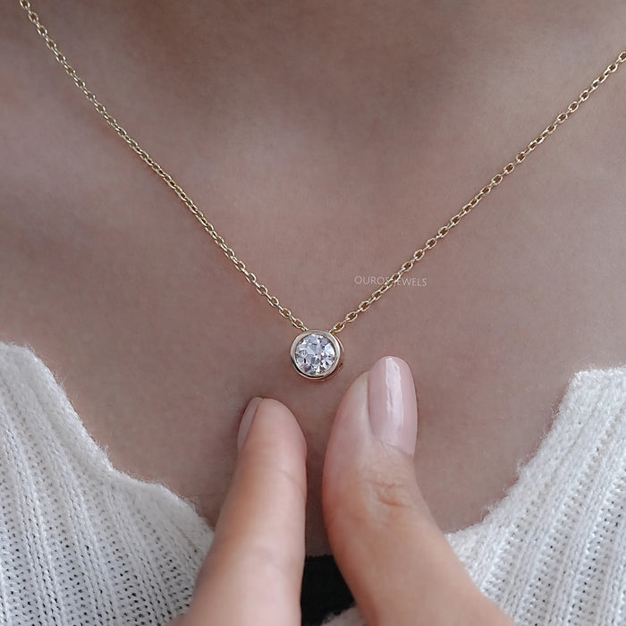 Old European Round Lab Diamond Solitaire Bezel Pendant