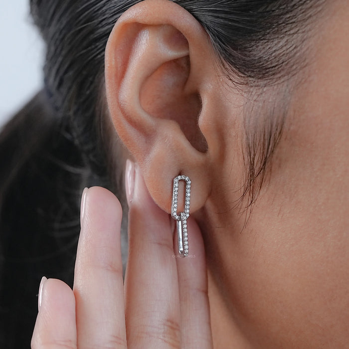 Round Diamond Paper Clip Dangle Earrings