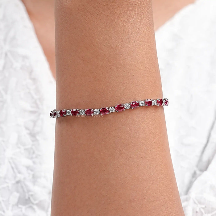 Red Ruby Oval Gemstone Bracelet