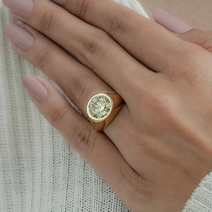 Fancy Yellow Round Diamond Bezel Set Signet Ring