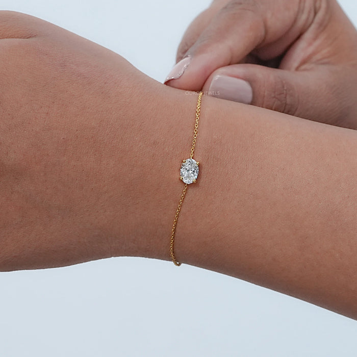 Oval Cut Lab Diamond Solitaire Chain Bracelet