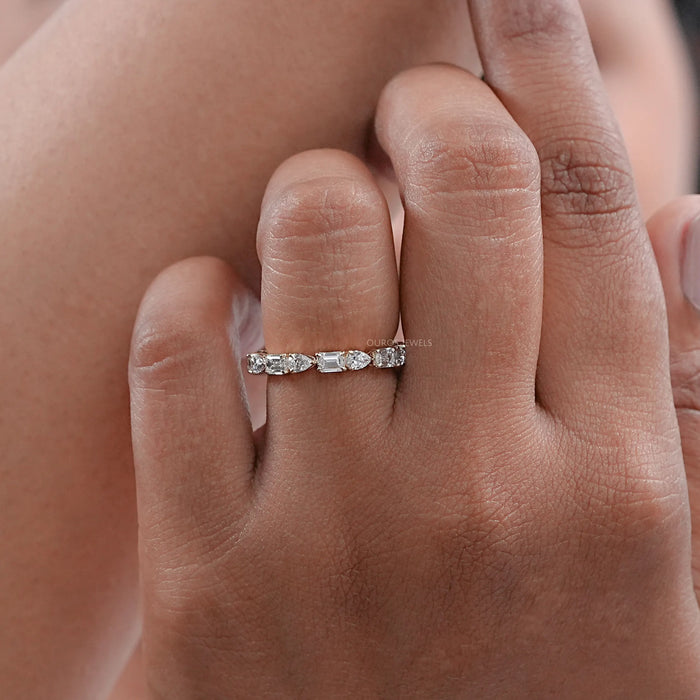 East West Pear And Emerald  Diamond Eternity Wedding Band