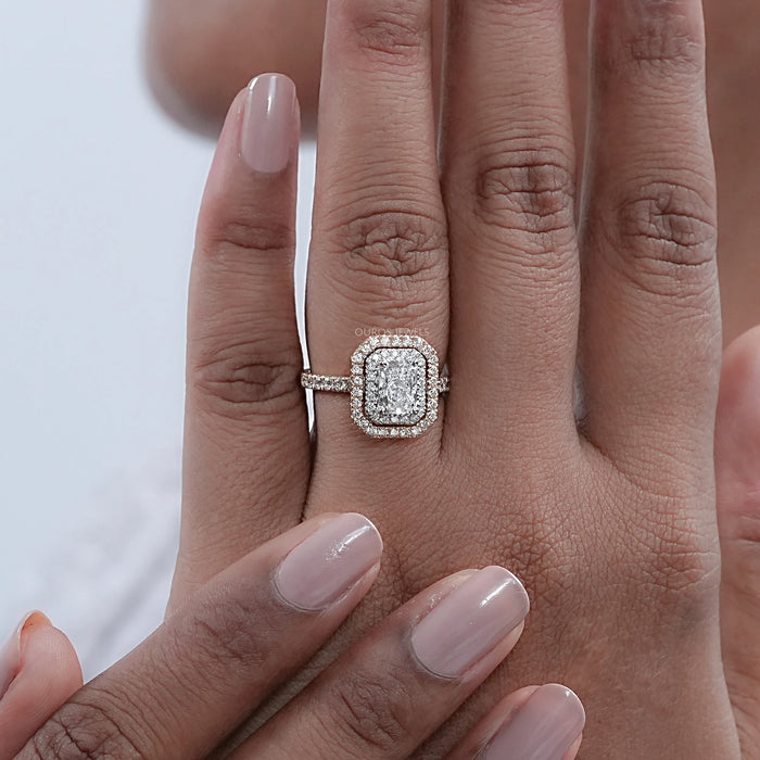Radiant Cut Double Halo Solitaire Accent Engagement Ring
