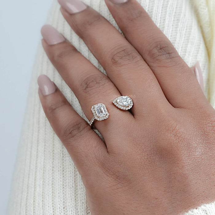 Pear And Emerald Cut Halo Toi Et Moi Engagement Ring