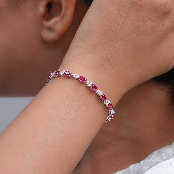 Ruby Oval and Diamond  Tennis Bracelet