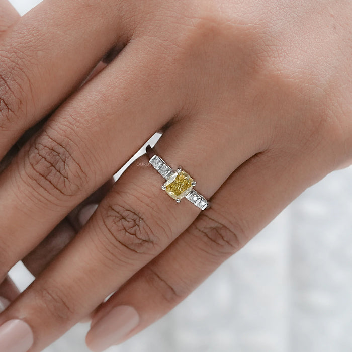 Canary Cushion Cut Lab Diamond Engagement Ring