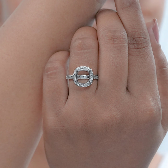Cushion Shape Halo With Accent Semi mount Ring