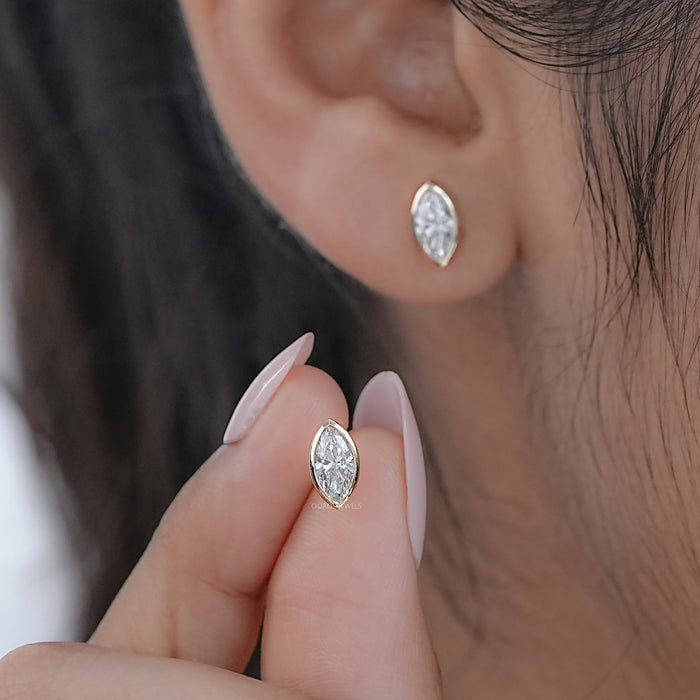 Marquise Lab Diamond Bezel Set Stud Earrings