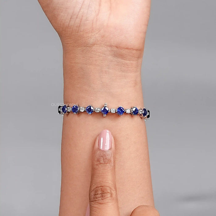 Sapphire Cushion Cut  Lab Grown Gemstone Bracelet