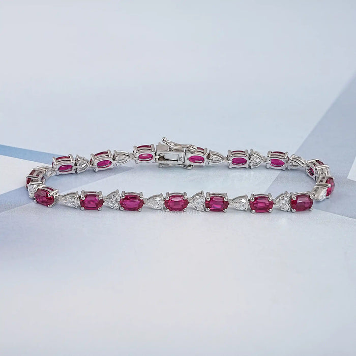 Ruby Oval and Diamond  Tennis Bracelet