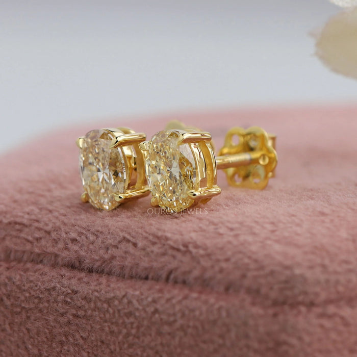 Yellow Oval Diamond Stud Earrings