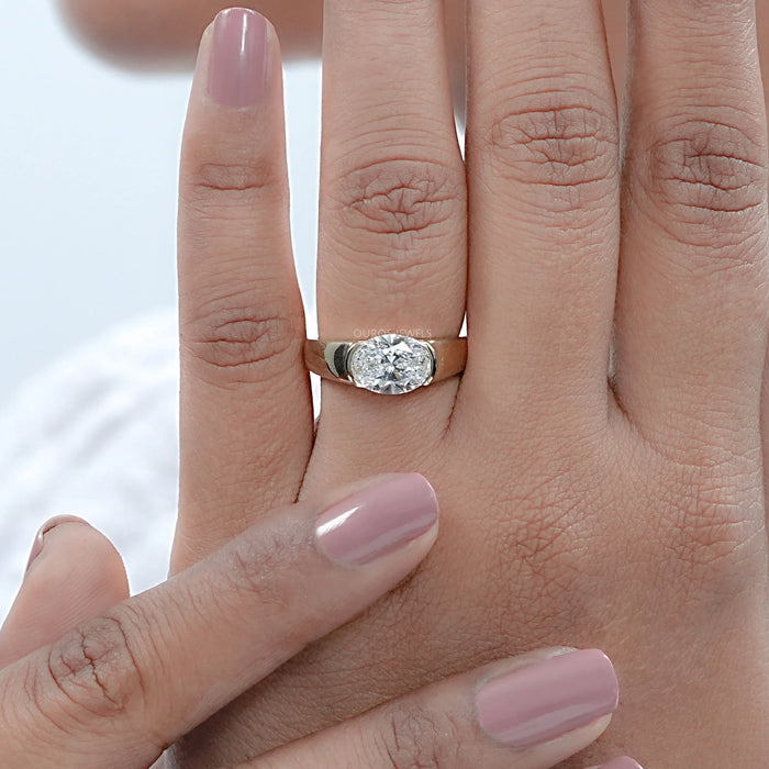 East West Oval Cut Half Bezel Engagement Ring