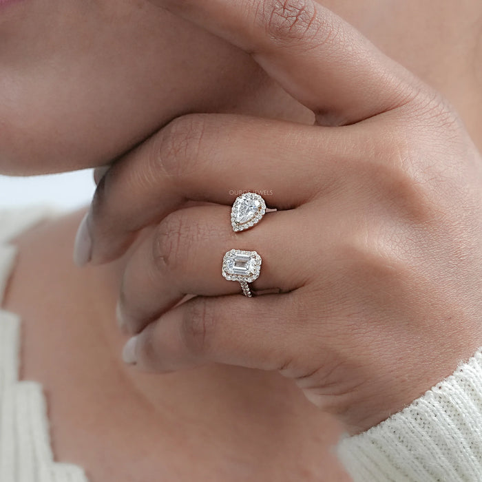 Pear And Emerald Cut Halo Toi Et Moi Engagement Ring