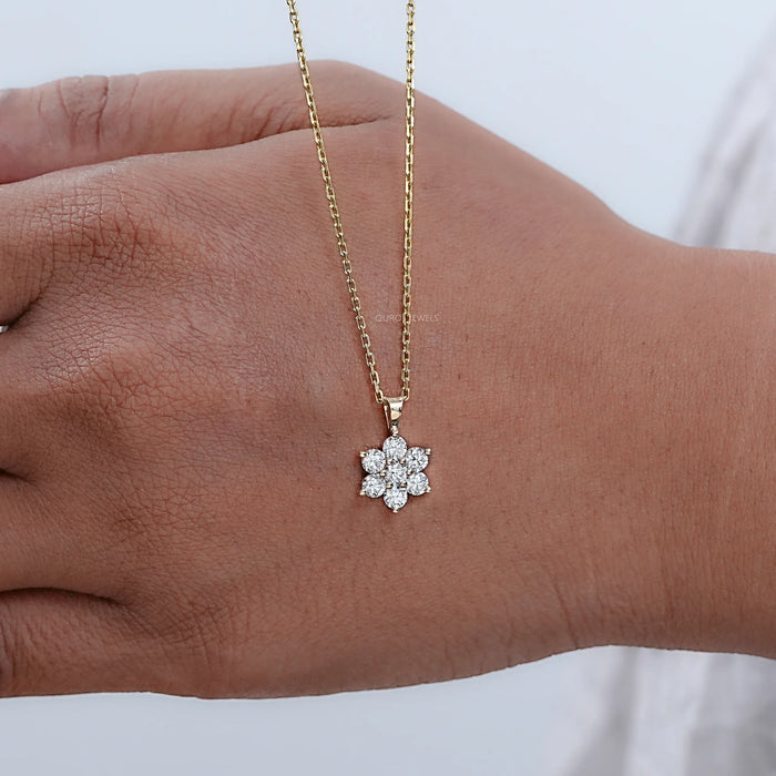 Floral Shape Round Lab Diamond Pendant