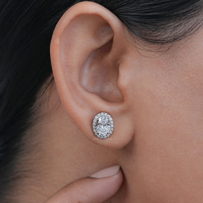 Oval Lab Diamond Halo Stud Earrings