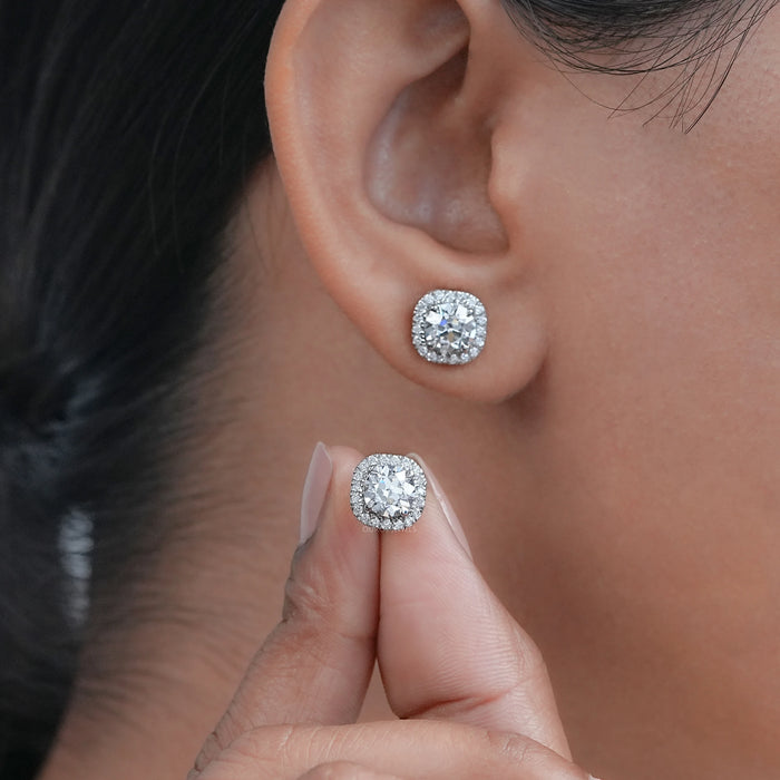 Old European Round Cut Halo Stud Earrings