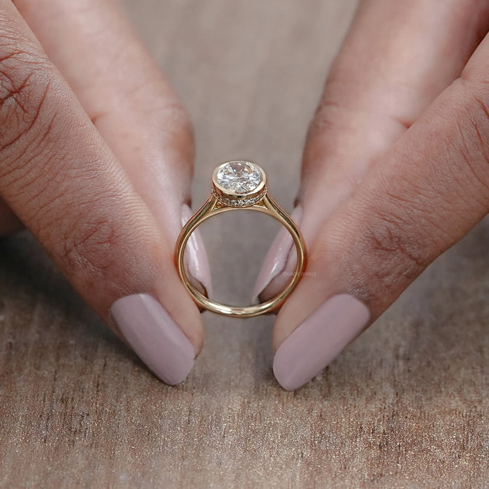 Oval Lab Diamond Hidden Halo Bezel Engagement Ring