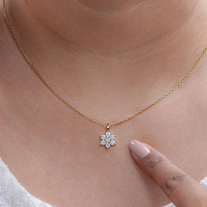 Floral Shape Round Lab Diamond Pendant