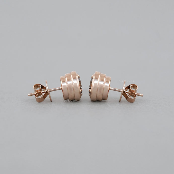 Champagne Round Diamond Bezel Set Stud Earring