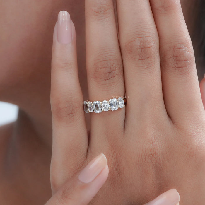Oval And Emerald Cut Lab Grown Semi-Eternity Band