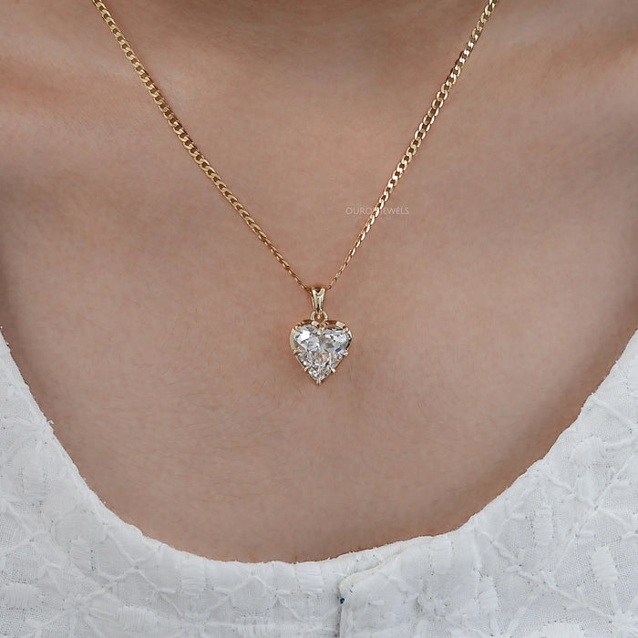 Old Mine Heart Lab Diamond Solitaire Pendant