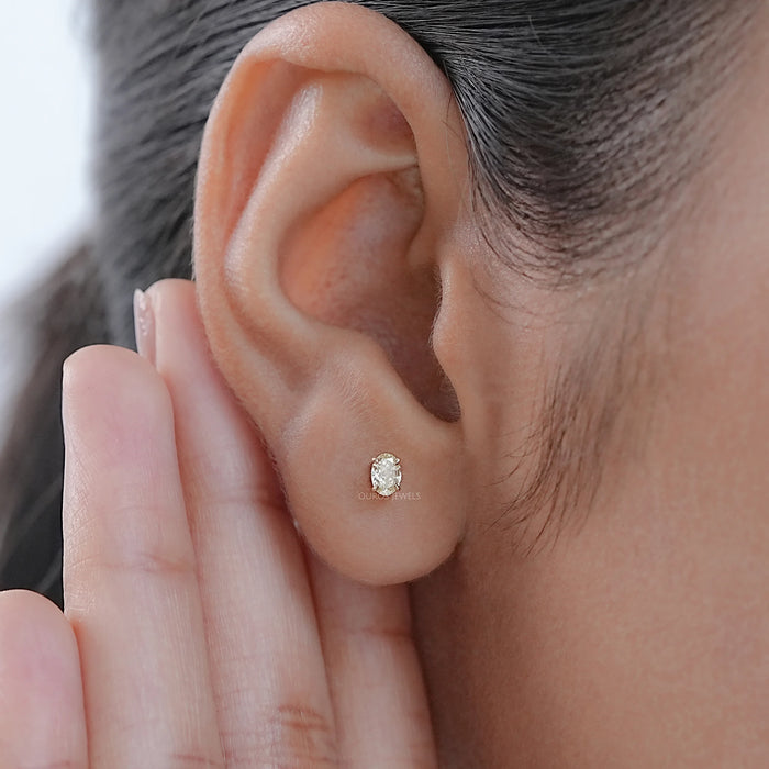 Yellow Oval lab Diamond Stud Earrings