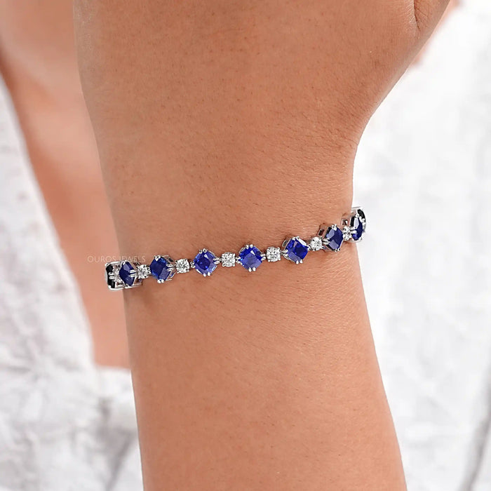 Sapphire Cushion Cut  Lab Grown Gemstone Bracelet