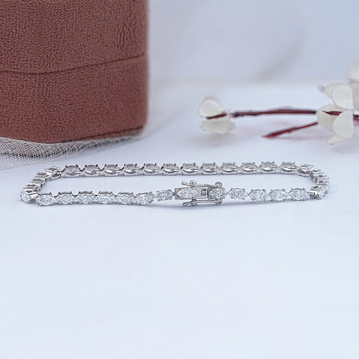 Marquise  Cut  Lab Diamond White Gold Tennis Bracelet