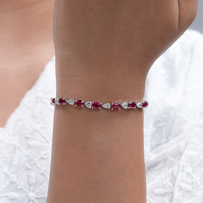 Ruby Oval and Diamond  Tennis Bracelet
