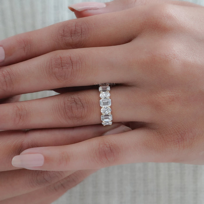 Oval And Emerald Cut Lab Grown Semi-Eternity Band