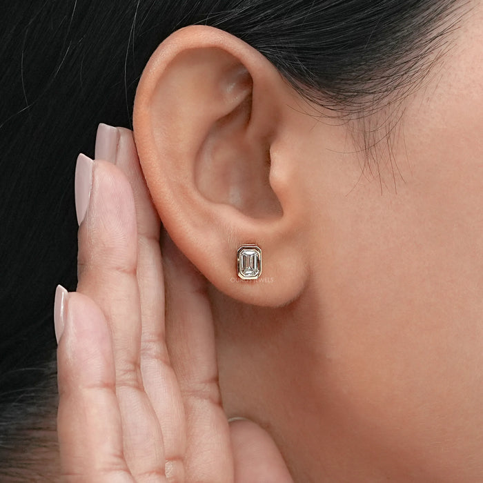 Emerald Lab Diamond Bezel Set Stud