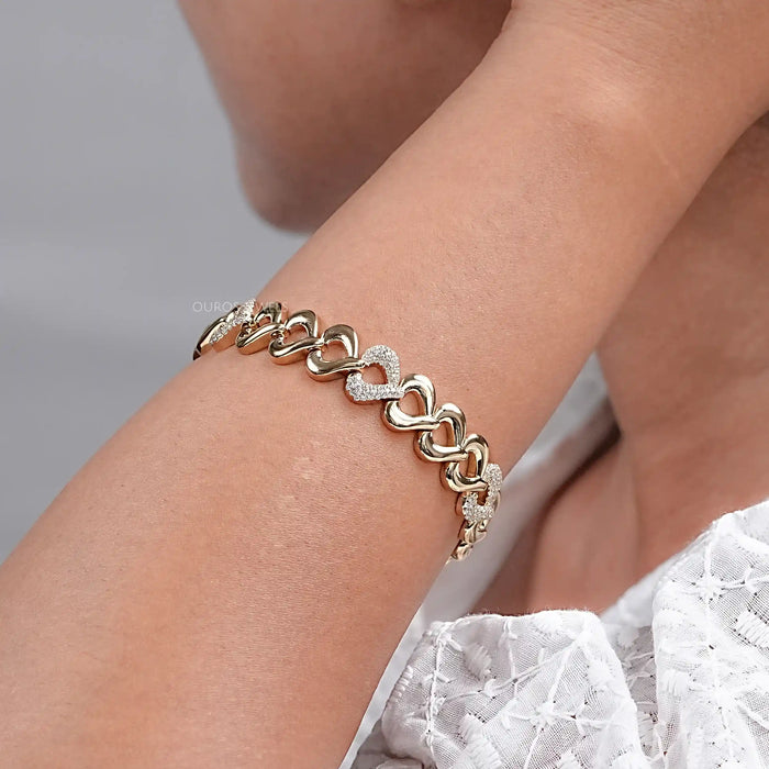 Pave Set Heart Link Bracelet