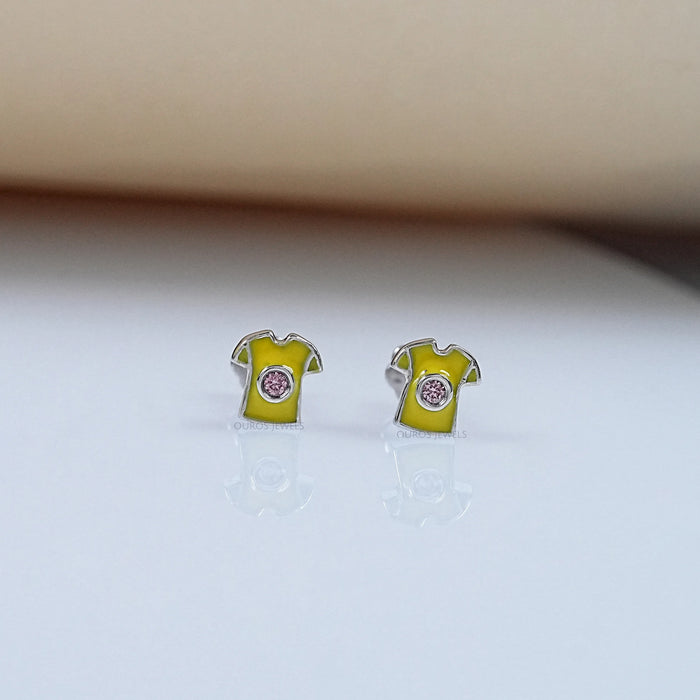 Pink Lab Diamond Yellow Enamel T shirt Stud For Kids