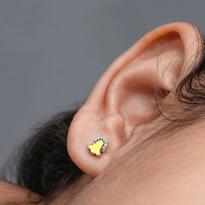 Round Lab Diamond Enamel Snapchat Earrings For Kids