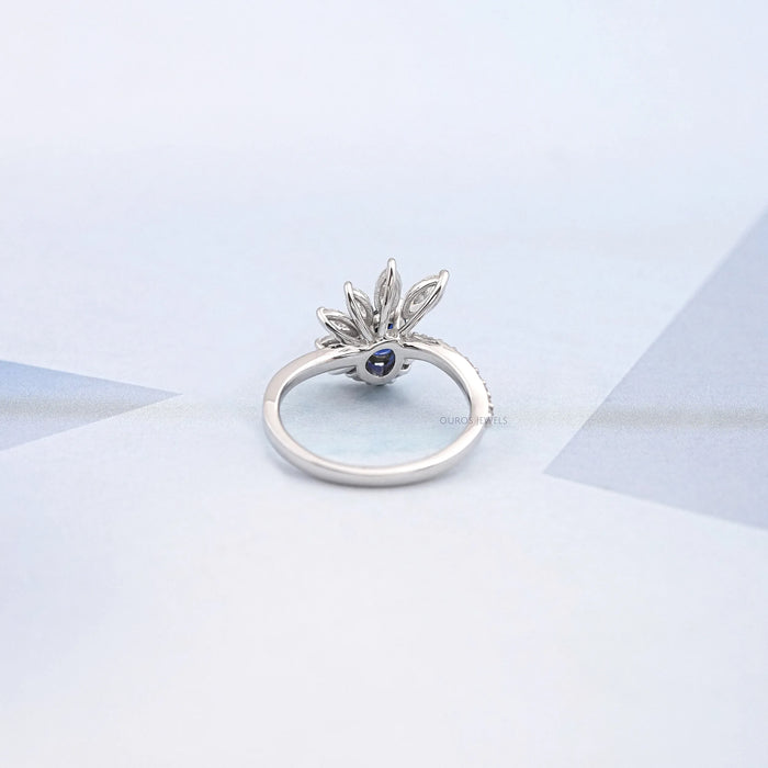 Pear Cut Blue Sapphire Cluster Bypass Engagement Ring