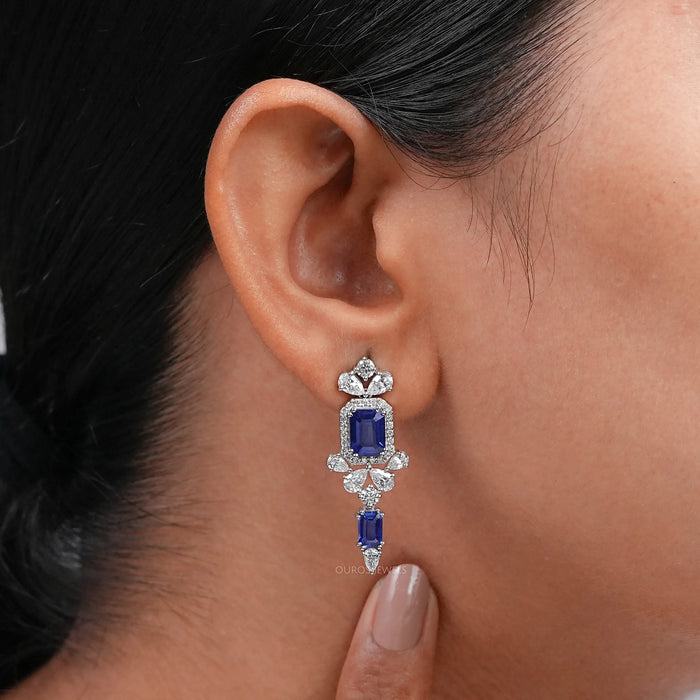 Blue Sapphire Gemstone Drop Earrings