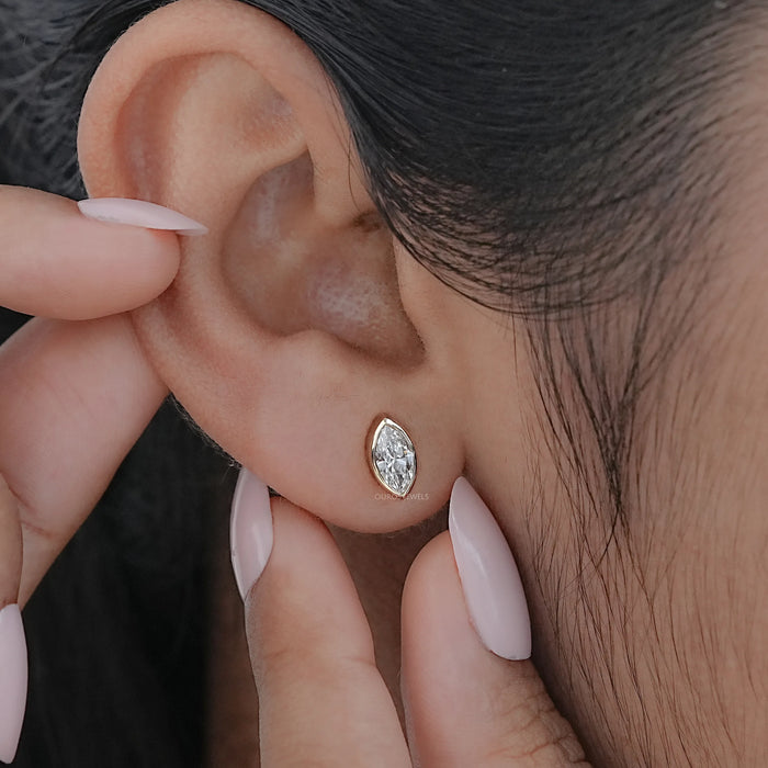 Marquise Lab Diamond Bezel Set Stud Earrings
