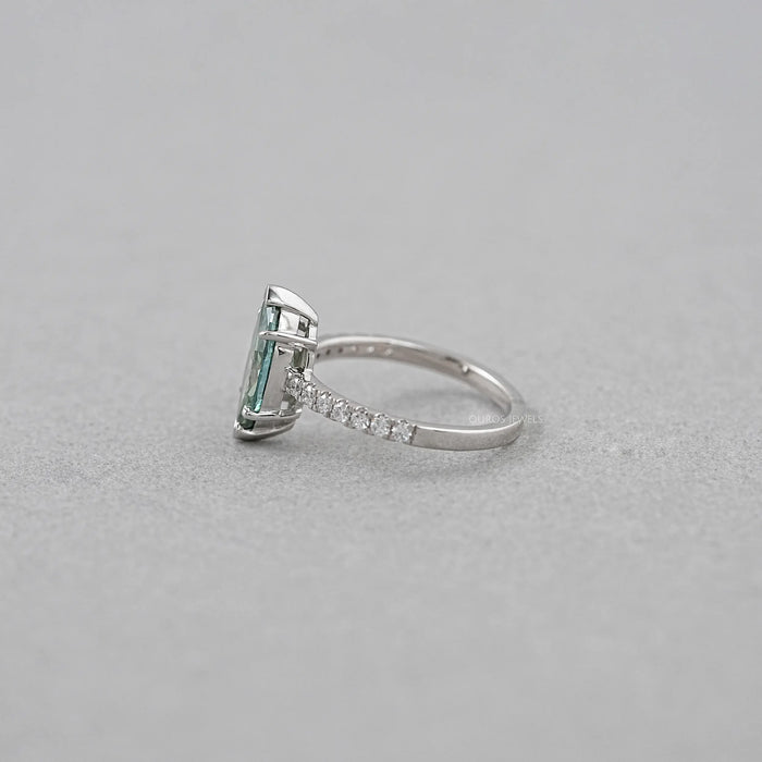 Green Marquise Lab Diamond Solitaire Accent  Ring