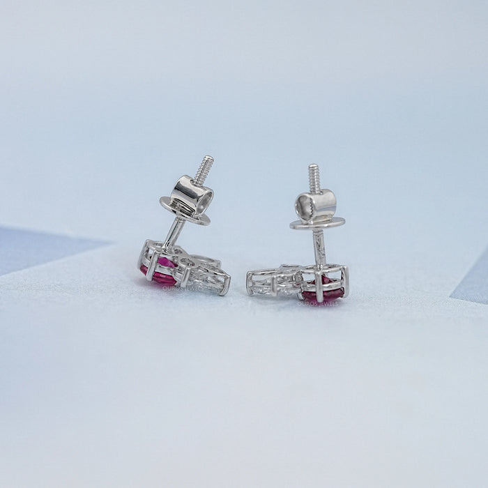 Ruby Round  And Marquise Lab Diamond Stud Earrings