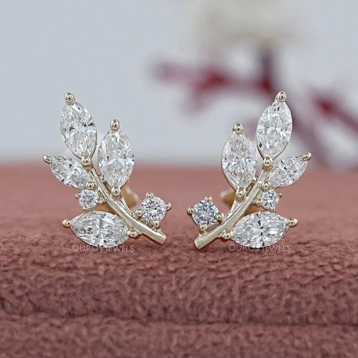 Marquise And Round Lab Diamond Leaf Earrings