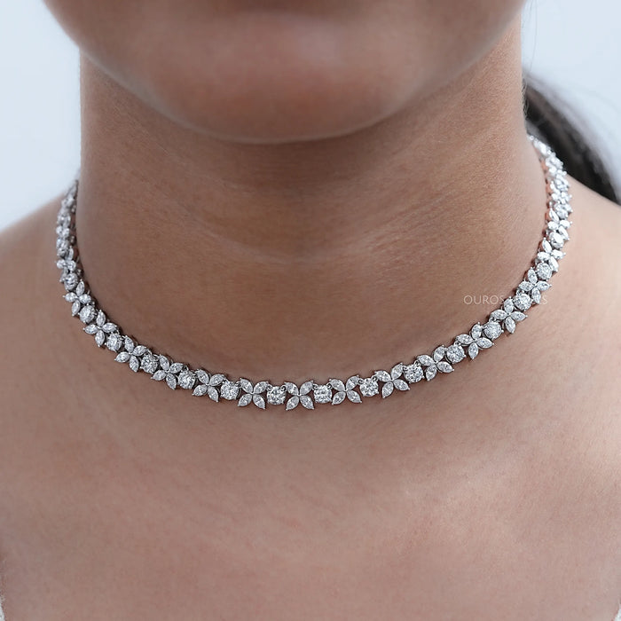 Elegante Choker-Halskette Mit Marquise- Und Rundschliff-Diamanten