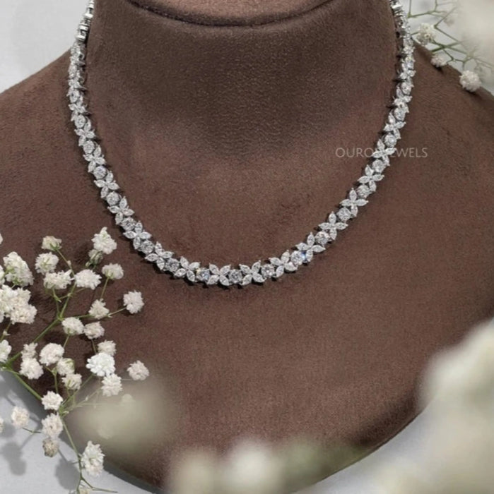 Elegante Choker-Halskette Mit Marquise- Und Rundschliff-Diamanten