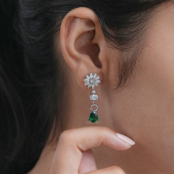 Drop Earring With Pear And Marquise Shape Diamond