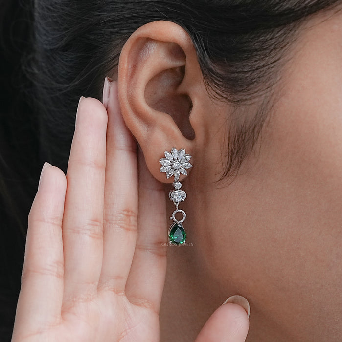 Drop Earring With Pear And Marquise Shape Diamond