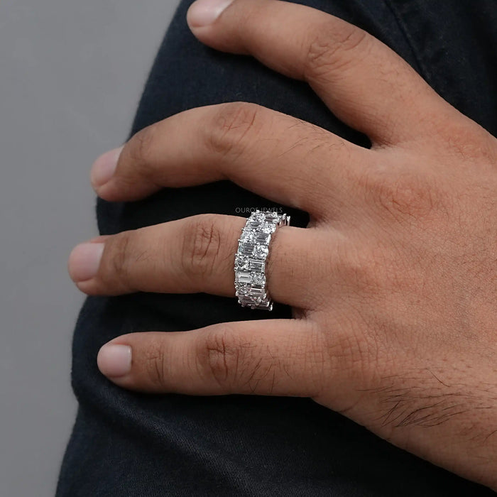 Lab Diamond Double Row Half Eternity Wedding Men's  Band