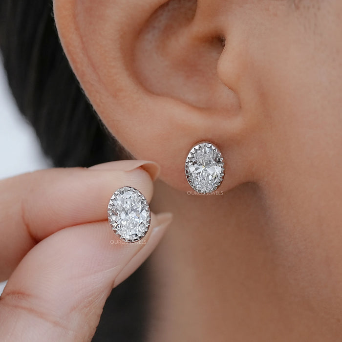 Oval Cut Lab Diamond Milgrain Stud Earrings
